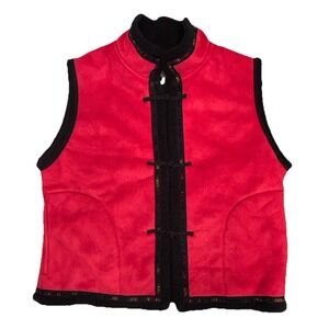 Vintage Y2K Wooly Bully Canada Red Sherpa Fleece Vest Toggle Lodgecore Large 90s